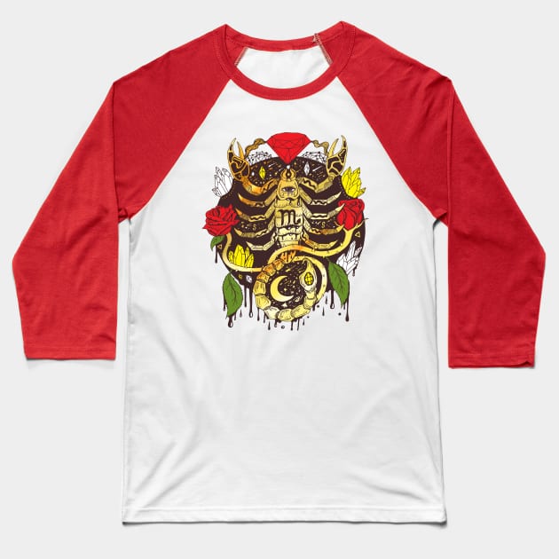 Mystic Scorpio Zodiac Gold With Red Roses Baseball T-Shirt by kenallouis